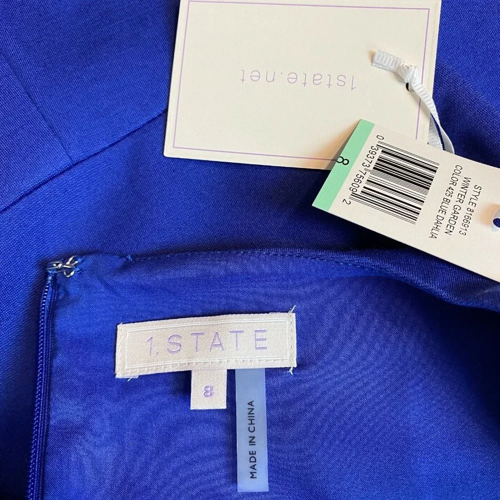 1. State Dress Womens 8 Blue Sheath Cut Out Cold‎ Shoulder Party $109 New